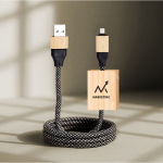 Câble de charge 1m avec détail en bambou à personnaliser couleur noir vue détaillée