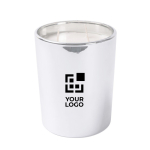 Bougie au parfum floral à 3 mèches dans un verre brillant couleur argenté avec zone d'impression