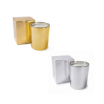 Bougie au parfum floral à 3 mèches dans un verre brillant couleur doré troisième vue