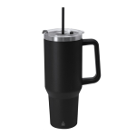 Grand mug en acier inox recyclé avec paille et ouverture 1,2 L couleur noir première vue