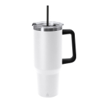 Grand mug en acier inox recyclé avec paille et ouverture 1,2 L couleur blanc première vue