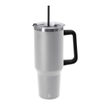 Grand mug en acier inox recyclé avec paille et ouverture 1,2 L couleur gris première vue