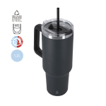 Grand mug en acier inox recyclé avec paille et ouverture 1,2 L