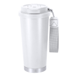 Gobelet à emporter en inox recyclé avec sangle de transport 500 ml couleur blanc première vue