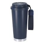 Gobelet à emporter en inox recyclé avec sangle de transport 500 ml couleur bleu marine première vue