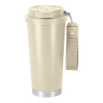 Gobelet à emporter en inox recyclé avec sangle de transport 500 ml couleur naturel première vue