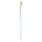 Stylo avec pointe tactile en aluminium et bambou, encre bleue couleur blanc première vue
