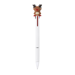 Stylo 3 couleurs avec détail de Noël en caoutchouc sur le dessus couleur marron première vue