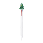 Stylo 3 couleurs avec détail de Noël en caoutchouc sur le dessus