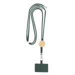 Lanyard en RPET avec accessoire pour smarphone avec détail en bambou couleur vert foncé première vue
