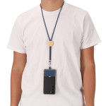 Lanyard en RPET avec accessoire pour smarphone avec détail en bambou cinquième vue