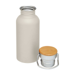 Gourde en acier inoxydable simple paroi avec bouchon en bambou 550 ml couleur sable deuxième vue