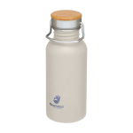 Gourde en acier inoxydable simple paroi avec bouchon en bambou 550 ml couleur sable vue avec impression sérigraphique