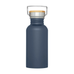Gourde en acier inoxydable simple paroi avec bouchon en bambou 550 ml couleur cyan deuxième vue frontale