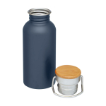 Gourde en acier inoxydable simple paroi avec bouchon en bambou 550 ml couleur cyan deuxième vue