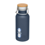 Gourde en acier inoxydable simple paroi avec bouchon en bambou 550 ml couleur cyan vue avec impression sérigraphique