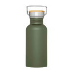 Gourde en acier inoxydable simple paroi avec bouchon en bambou 550 ml couleur vert foncé deuxième vue frontale