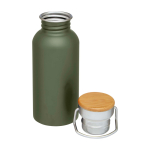 Gourde en acier inoxydable simple paroi avec bouchon en bambou 550 ml couleur vert foncé deuxième vue