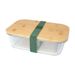 Lunch box en verre avec couvercle en bambou et joint en silicone 1 L couleur vert pastel vue impression avec logo 2