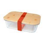 Lunch box en verre avec couvercle en bambou et joint en silicone 1 L couleur saumon
