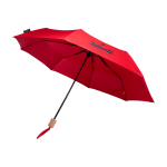 Parapluie manuel RPET 21” en polyester pongé avec poignée en bois Ø99 couleur rouge vue impression sérigraphique