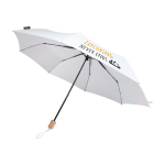 Parapluie manuel RPET 21” en polyester pongé avec poignée en bois Ø99 couleur blanc vue impression sérigraphique