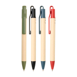 Stylo en papier de canne à sucre avec clip coloré, encre bleue couleur noir deuxième vue en couleurs