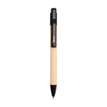 Stylo en papier de canne à sucre avec clip coloré, encre bleue couleur noir vue avec impression sérigraphique