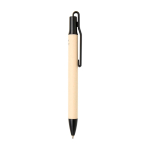Stylo en papier de canne à sucre avec clip coloré, encre bleue couleur noir vue latérale