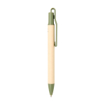 Stylo en papier de canne à sucre avec clip coloré, encre bleue couleur vert pastel vue latérale