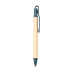 Stylo en papier de canne à sucre avec clip coloré, encre bleue vue latérale