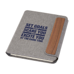 Porte-documents écologique avec fermeture en noyer A5, pages lignées couleur gris vue impression sérigraphique