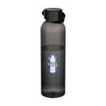 Gourde en plastique recyclé avec anse en silicone 630 ml couleur noir vue avec impression sérigraphique