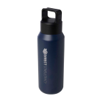 Bouteille en inox recyclé adaptée aux boissons gazeuses 600 ml couleur bleu marine vue impression avec logo 2