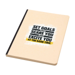 Carnet à couverture souple en canne à sucre et RPET A5, pages lignées couleur noir vue impression sérigraphique