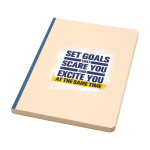 Carnet à couverture souple en canne à sucre et RPET A5, pages lignées couleur bleu marine vue impression sérigraphique