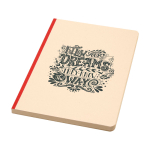 Carnet à couverture souple en canne à sucre et RPET A5, pages lignées couleur saumon vue impression sérigraphique