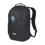 Sac à dos recyclé pour ordinateur avec poche frontale Thule Lumion 16” couleur noir vue impression transfert