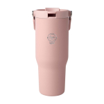 Gobelet en inox recyclé avec couvercle à double fonction 900 ml couleur rose pastel vue impression avec logo 2