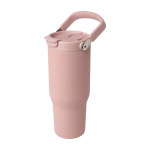 Gobelet en inox recyclé avec couvercle à double fonction 900 ml couleur rose pastel troisième vue frontale