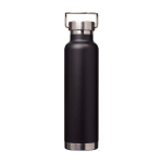 Bouteille en inox recyclé à double paroi avec bouchon à vis 650 ml couleur noir troisième vue frontale