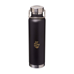 Bouteille en inox recyclé à double paroi avec bouchon à vis 650 ml couleur noir vue avec impression sérigraphique