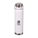 Bouteille en inox recyclé à double paroi avec bouchon à vis 650 ml couleur blanc vue avec impression sérigraphique