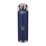 Bouteille en inox recyclé à double paroi avec bouchon à vis 650 ml couleur bleu marine vue avec impression sérigraphique