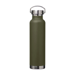 Bouteille en inox recyclé à double paroi avec bouchon à vis 650 ml couleur vert foncé troisième vue frontale