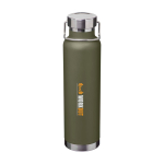 Bouteille en inox recyclé à double paroi avec bouchon à vis 650 ml couleur vert foncé vue avec impression sérigraphique