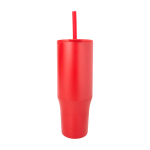 Gobelet isotherme avec paille en silicone et anti-éclaboussures 900 ml couleur rouge deuxième vue frontale