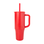Gobelet isotherme avec paille en silicone et anti-éclaboussures 900 ml couleur rouge vue latérale