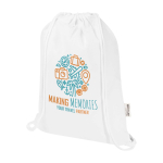 Sac à cordons en coton recyclé et RPET 5 L 140 g/m² couleur blanc vue impression sérigraphique
