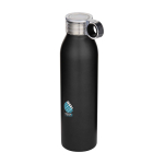 Bouteille en acier inoxydable recyclé avec anse ronde 650 ml couleur noir vue avec impression sérigraphique
